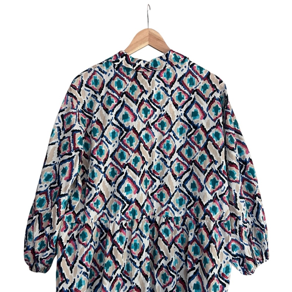 Anthropologie Maeve The Bettina Tiered Maxi Shirt Dress Sz XL Geometric Print - Picture 8 of 12